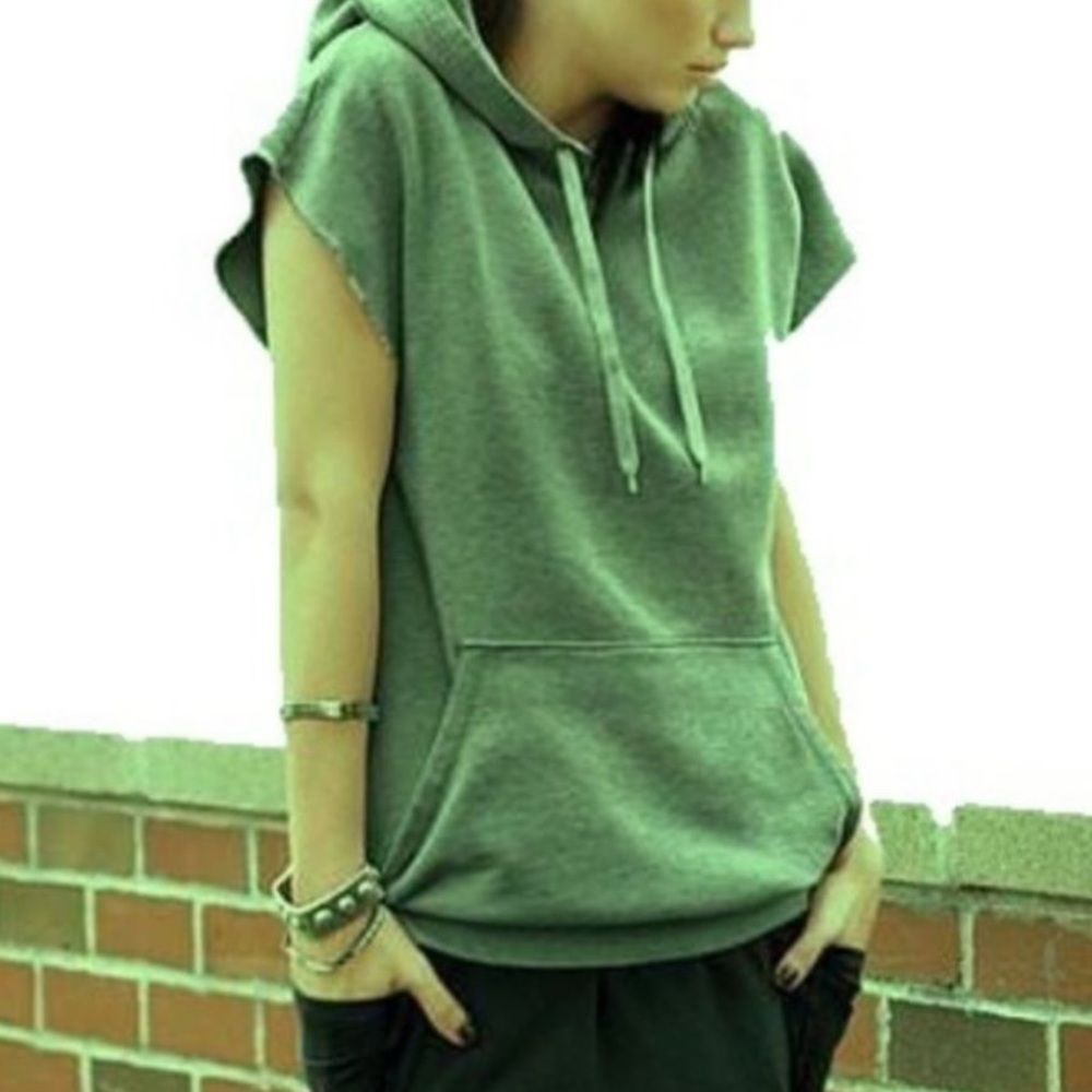 Sleeveless Shirt Hoodie Pockets Dark Green